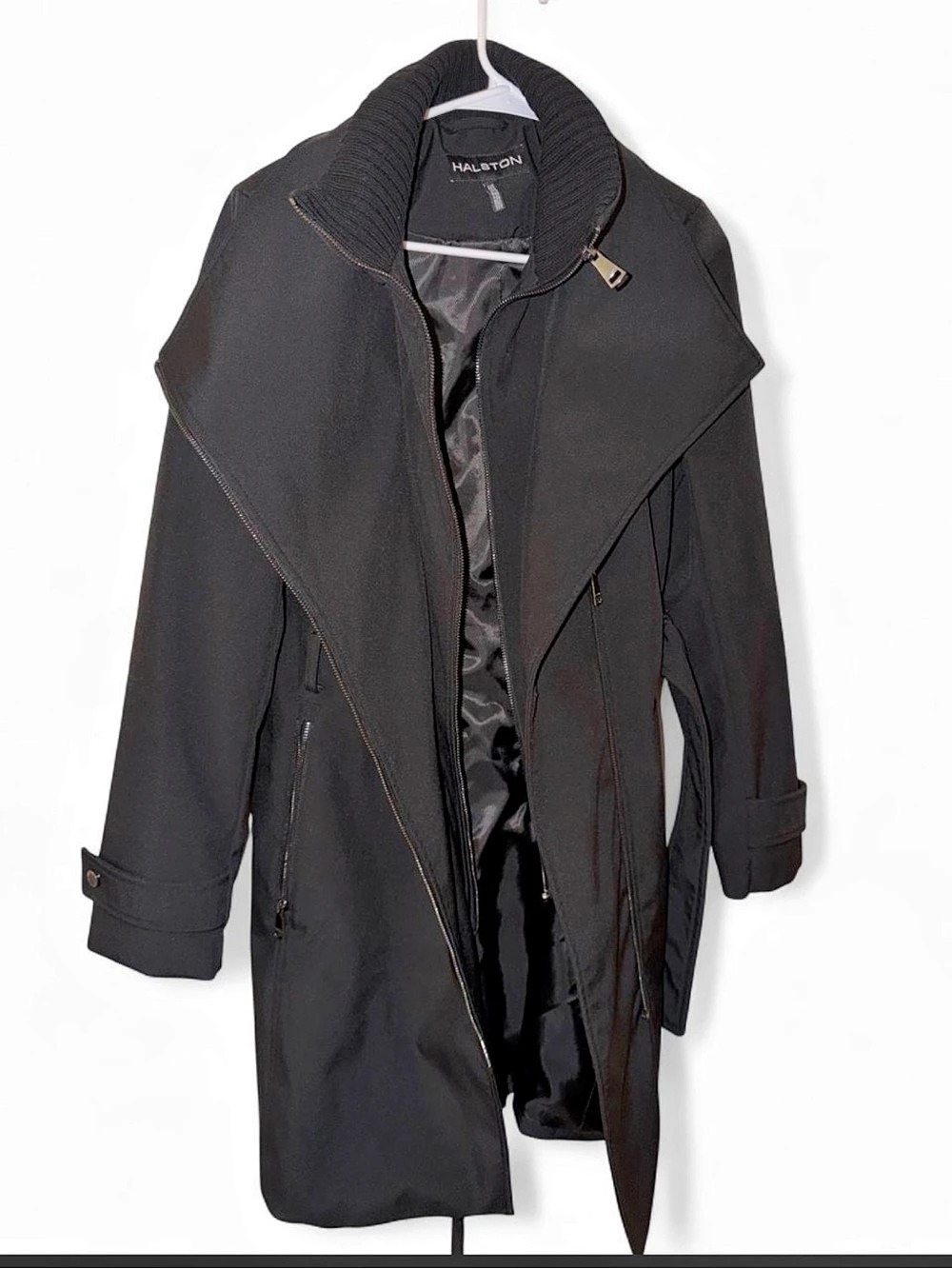 Halston Women's Belted Trench Coat Black Medium